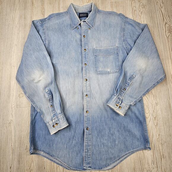 Lands' End Other - Lands End Shirt Mens Large Blue Denim Long Sleeve Button Up Casual Western 90s
